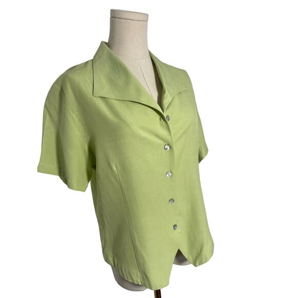 Vintage Top Neon lime Green vintage button down top MEDIUM LARGE - Picture 2 of 5